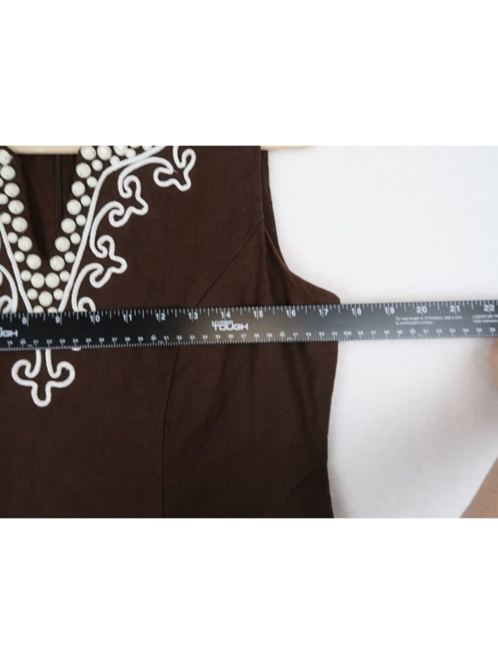Talbots 8 Brown Embroidered Sheath Dress Sleeveless Linen - Picture 4 of 9